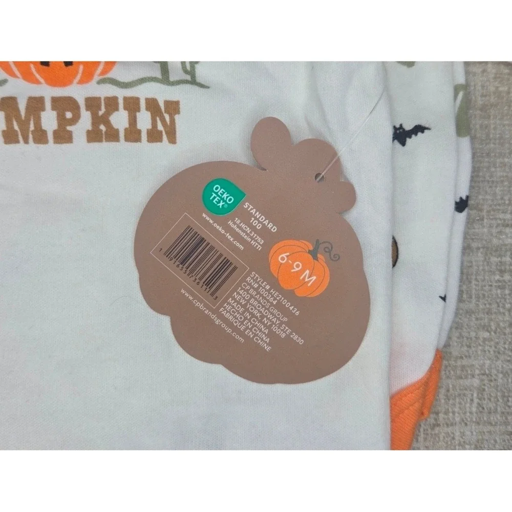 Chickpea Baby Howdy Pumpkin Halloween Bodysuit Hat Set 3pc White Orange 6-9M